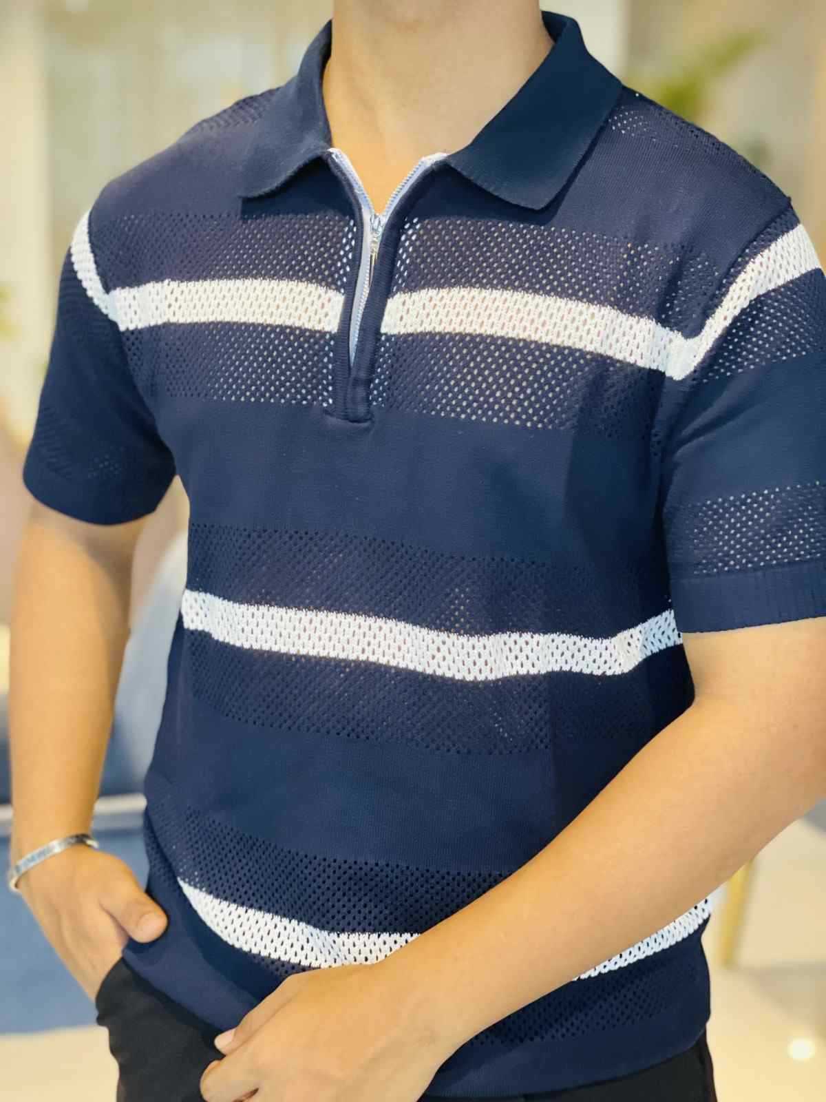 ZIPPER KNIT POLO SHIRT COMBO