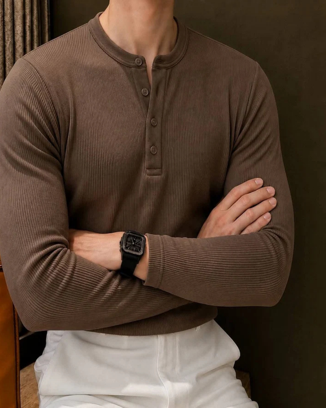 Henley In Coffee | Premium Full Sleeve