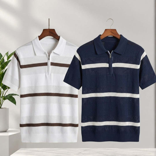 ZIPPER KNIT POLO SHIRT COMBO